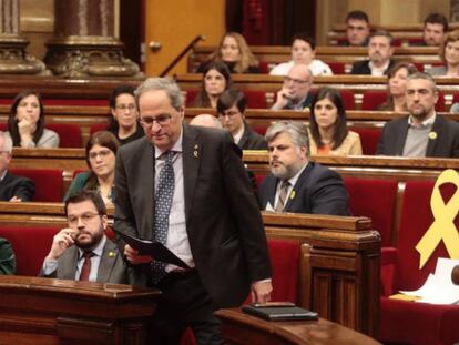 El 'president' de la Generalitat, Quim Torra, en el Parlament. 