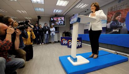 La presidenta del PPCV y candidata a la presidencia de la Generalitat, Isabel Bonig, comparece ante los medios de comunicación para analizar las elecciones autonómicas