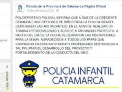 Captura de la página web de la Policía de Catamarca