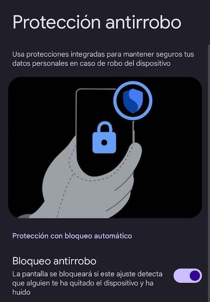 Función Protección antirrobo del sistema operativo Android