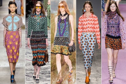 Mezcla de estampados

Flores, prints geométricos, rayas... el mix de estampados no tiene límites esta temporada. Giambattista Valli, Coach, Gucci o Au Jour le Jour apuestan por combinaciones impactantes que no dejan indiferente a nadie.