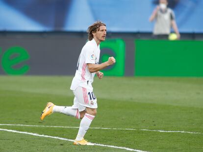 Modric celebra su gol ante el Villarreal en la última jornada.