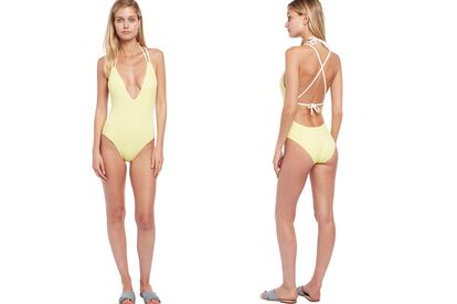 Bañador amarillo con tirantes blancos de Solid & Striped. (136 euros)