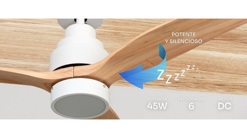 Este ventilador de techo incorpora un motor potente y silencioso.