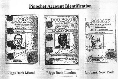 Copias de pasaportes utilizados por Augusto Pinochet para abrir cuentas
en distintos bancos.