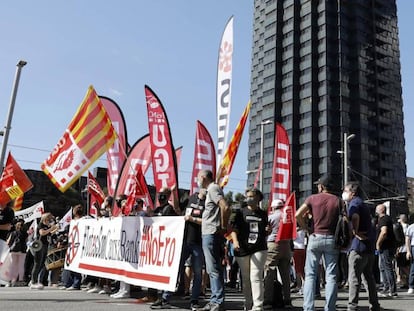 Manifestación de trabajadores de CaixaBank la pasada semana en Barcelona. 