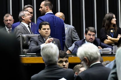 O presidente do Senado e do Congresso Nacional, Davi Alcolumbre (DEM), no dia 4 de março de 2020, no plenário da Câmara, em Brasília.