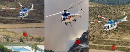 Un helicóptero en labores de extinción del incendio forestal que se ha declarado hoy en el término municipal de Jaulín.