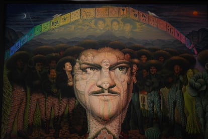 Un cuadro del artista Octavio Ocampo que muestra a José Alfredo y sus intérpretes, con alusiones a su biografía y a su tierra natal.