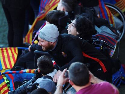 Messi, tras el entrenamiento a puerta abierta en el Miniestadi.