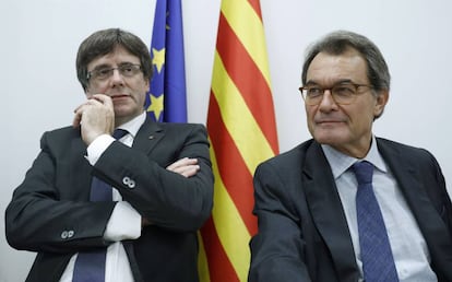 Carles Puigdemont y Artur Mas presiden el Comit&eacute; Nacional del PdeCat, para valorar el 1-O.