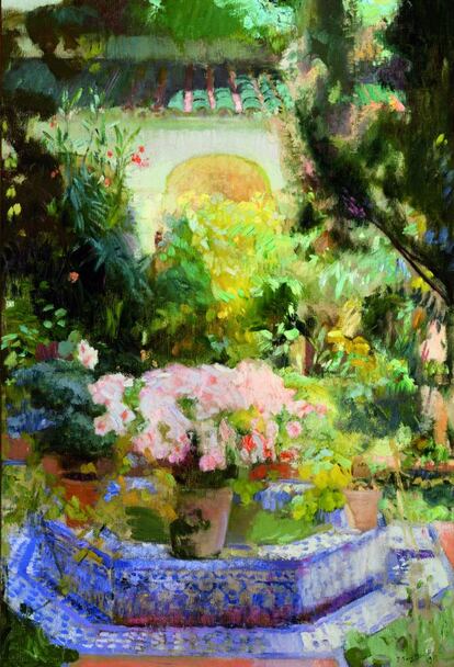 Exposición “Paisajes de luz, paisajes de sueño” en el nuevo Espacio Carmen Thyssen de Sant Feliu de Guixols, Girona. 'Patio de la casa Sorolla', 1917, de Joaquín Sorolla. Óleo sobre tela 95,9 x 64,8 cm. Colección Carmen Thyssen-Bornemisza en préstamo gratuito en el Museo Carmen Thyssen Málaga