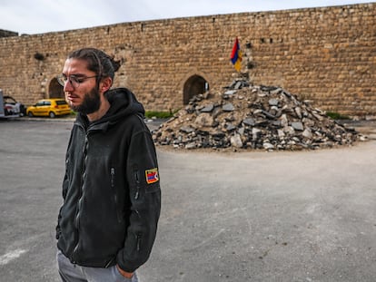 Setrag Balian, an Armenian activist from Jerusalem, stands in the area included in the contract where the excavators entered last November.