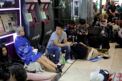 Passengers stuck at Sants station in Barcelona.