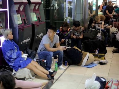 Passengers stuck at Sants station in Barcelona.