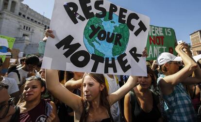 Manifestación por el clima este viernes en Roma.