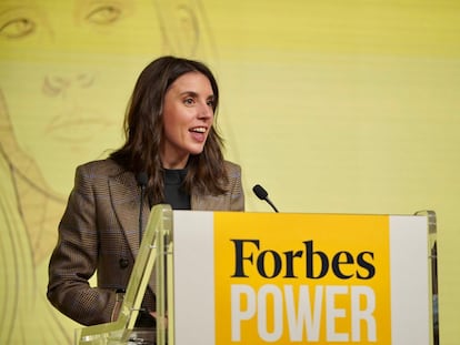 La ministra de Igualdad, Irene Montero, en el Forbes Summit Women 2021 celebrado este jueves Madrid.