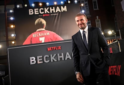 David Beckham posa en la presentación de su documental, 'Beckham', el 3 de octubre de 2023 en Londres. 
