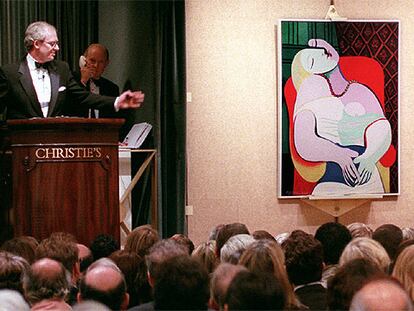 Imagen de la subasta de 'El sueño' en 1997 en Christie's, cuando Wynn se hizo con la obra.