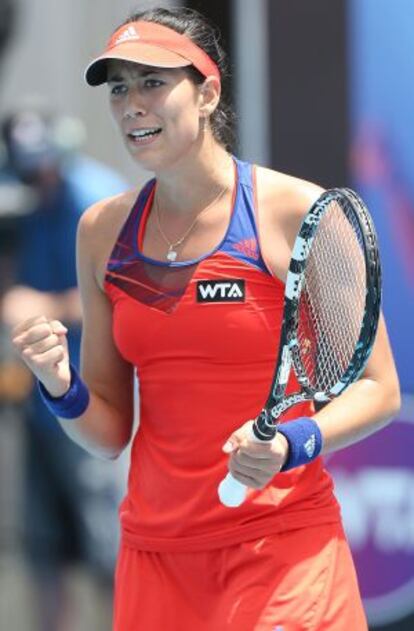 Garbiñe Muguruza celebra un punto.