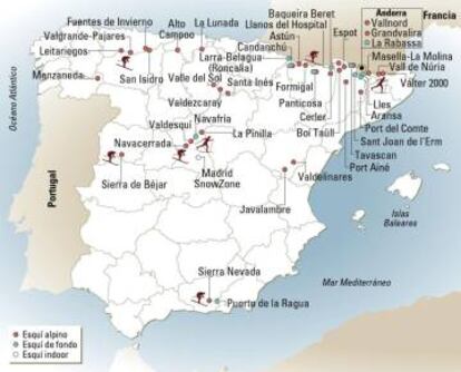 Mapa de estaciones de esquí en España y Andorra.