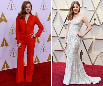 .La actriz Amy Adams, en los premios Oscar de 2014 y en los de 2019.