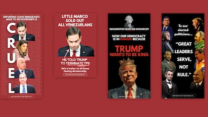 Algunos de los carteles en contra de la agenda migratoria de la Administración Trump gestionados por el grupo político Keep Them Honest, al que Michael B. Fernández ha donado dinero.