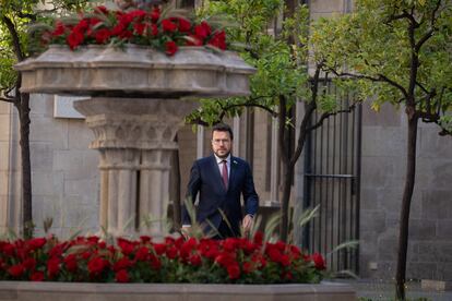 El 'president' Pere Aragonès, este miércoles, en el Palau de la Generalitat en Barcelona.