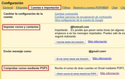 Si tienes una cuenta de correo de Outlook o Yahoo, por ejemplo, o una cuenta personalizada con dominio propio, puedes recibir estos mensajes en la misma bandeja. En Ajustes > Cuentas e importación, puedes configurar otras cuentas para que se sincronicen con Gmail, de forma que te permita enviar y recibir desde la misma bandeja.