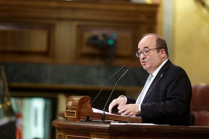 El ministro de Cultura y Deporte, Miquel Iceta, interviene en el Congreso el 16 de marzo de 2023.