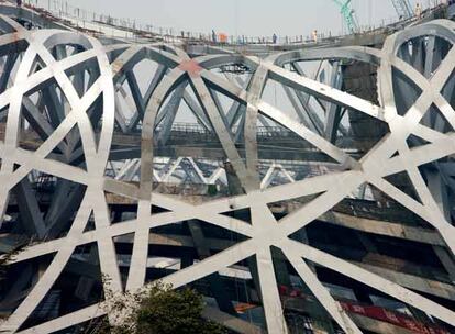 Un detalle de las obras en el estadio olímpico de Pekín.