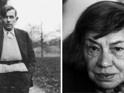 Arriba, el escritor austriaco Friedrich Glauser y la estadounidense Patricia Highsmith.