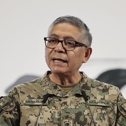 Raymundo Pedro Morales Ángeles durante la conferencia de prensa en Palacio Nacional, en mayo 2025.