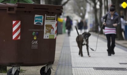 Un contenedor para la recogida de materia orgánica en una calle de San Sebastián.