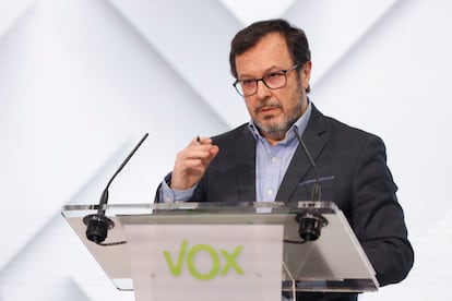 El portavoz nacional de Vox, José Antonio Fúster, este lunes en Madrid.