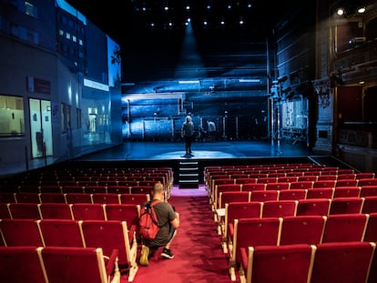 Grabación de la obra 'La conmoción', en el teatro María Guerrero de Madrid.