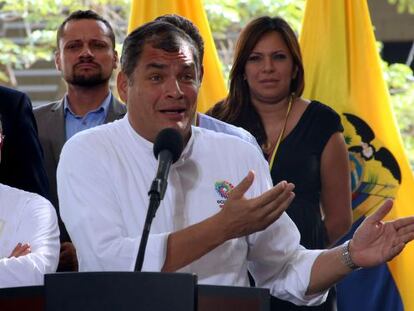 Rafael Correa habla durante el Cuarto Gabinete Binacional Colombia-Ecuador, el pasado martes en Cali.
