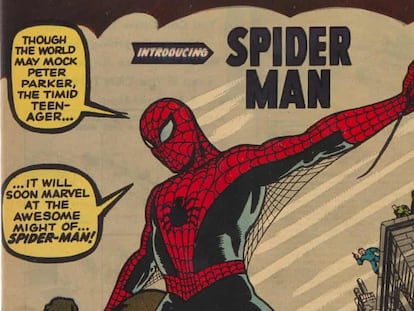 Detalle de la portada del 'Amazing Fantasy # 15', primera aparición de Spiderman.
