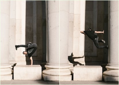 El b-boy madrileño Miguel Ballarín en los exteriores del Museo del Prado.