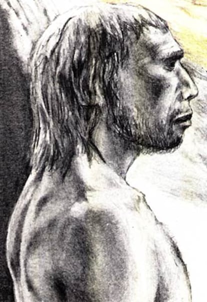 Ilustración de un hombre de neandertal.