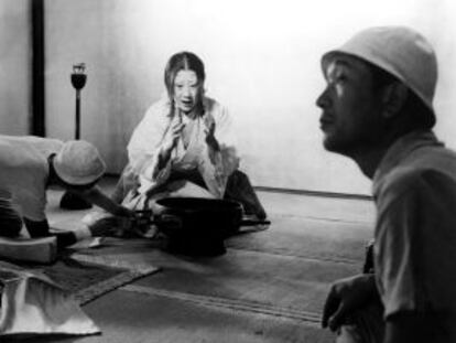 Isuzu Yamada, durante el rodaje de Trono de Sangre  (1957).