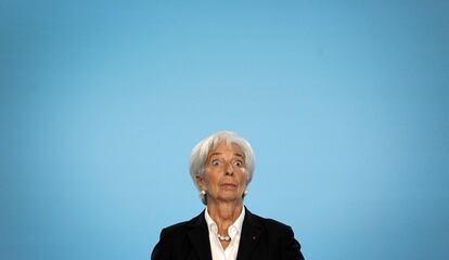 Christine Lagarde, durante su comparecencia este jueves en Fráncfort.