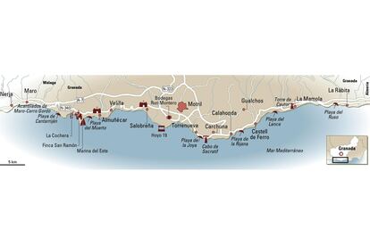 Mapa de la Costa Tropical de Granada y sus principales localidades.