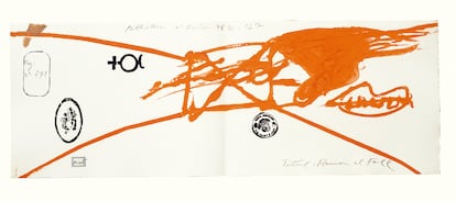 Aiguafort d'Antoni Tàpies inspirat en Ramon Llull, realitzat entre 1973 i 1985 per al llibre 'Llull-Tàpies', a càrrec de Pere Gimferrer