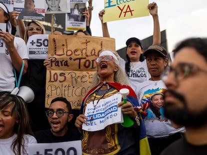 Protesters demonstrate for the release of political prisoners in Caracas, Venezuela