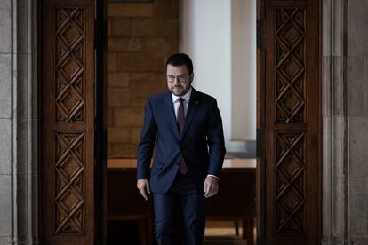 El presidente en funciones de Cataluña, Pere Aragonès, antes de la reunión con Josep Rull, el 20 de junio.ralitat.  Foto: Massimiliano Minocri