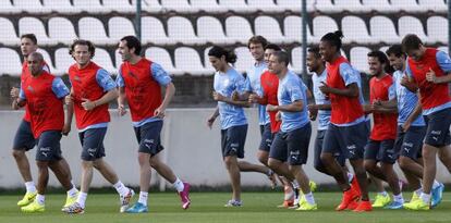 Los jugadores de Uruguay, durante un entrenamiento.