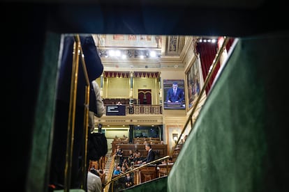 El presidente del Gobierno en el atril durante su intervención.