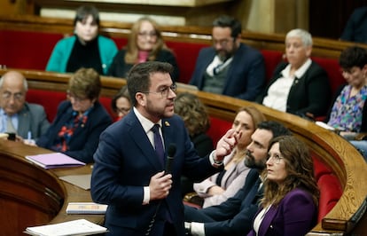 El presidente de la Generalitat, Pere Aragonès, en el pleno del Parlament de este miércoles.