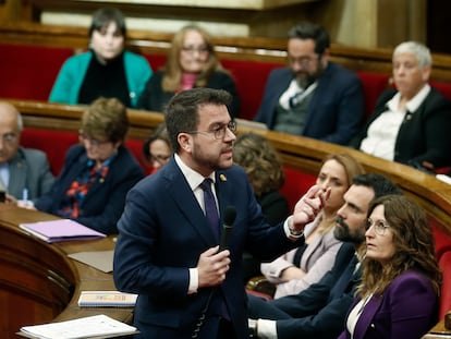 El presidente de la Generalitat, Pere Aragonès, en el pleno del Parlament de este miércoles.